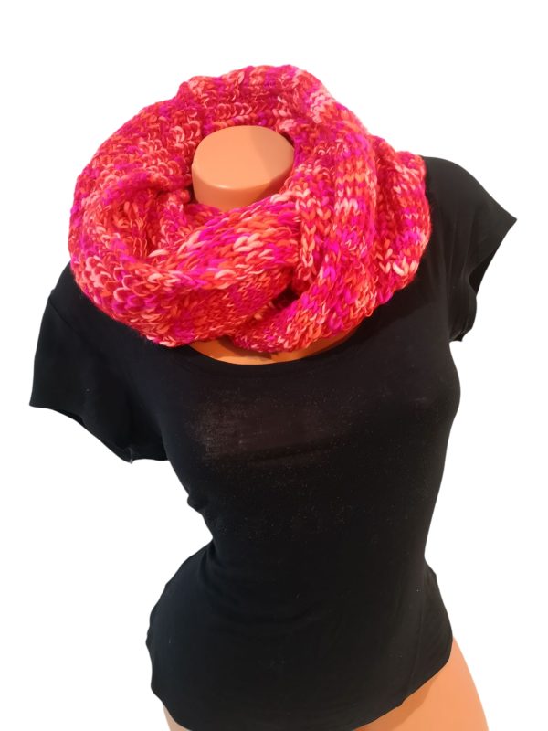 Handmade Twist Knit Infinity Scarf Orange Pink
