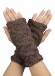 Truffle Brown Fingerless Cable Knit Gloves Mittens