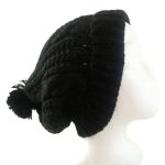 Black Knitted Toque Beanie Winter Hat With Pompom