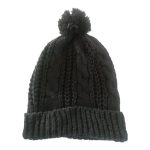 Black Knitted Toque Beanie Winter Hat With Pompom