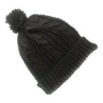 Black Knitted Toque Beanie Winter Hat With Pompom