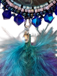 Peacock Feather Beaded Statement Earrings - Seed Bead Long Dangle Steel Posts Canadian Handmade