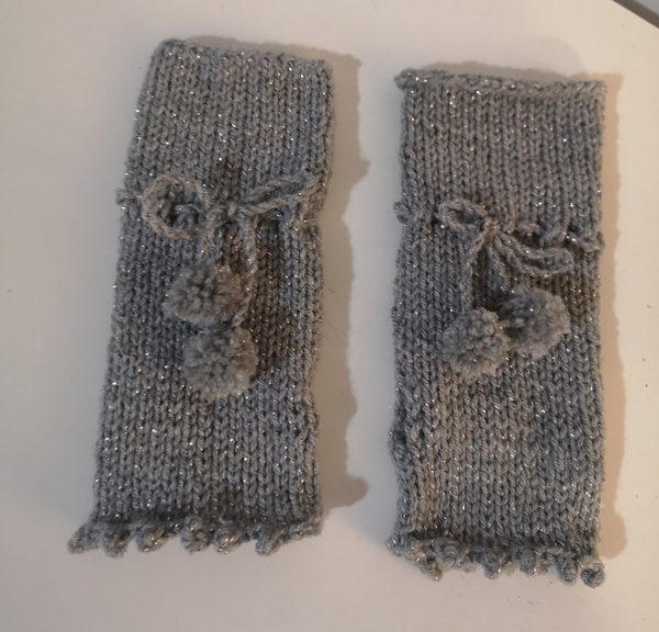 Gray Silver Glitter Handmade Knit Seamless Gloves