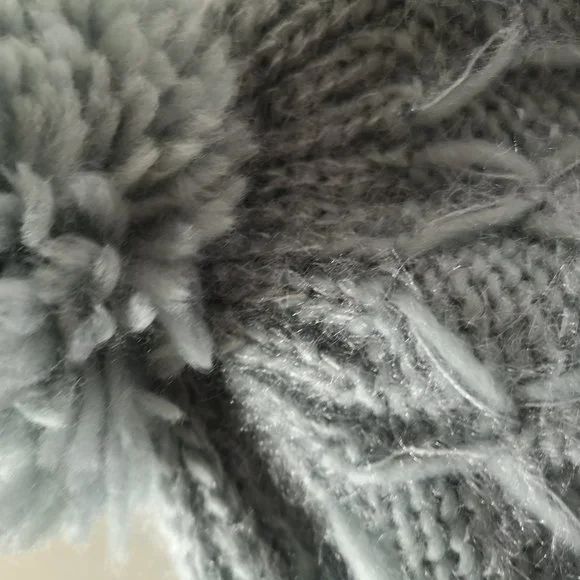 Grey Heather Knitted Lined Pompom Toque Beanie Winter Hat