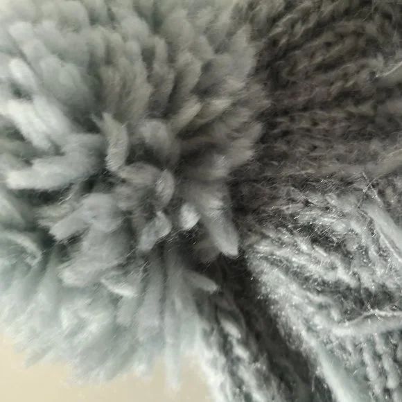 Grey Heather Knitted Lined Pompom Toque Beanie Winter Hat