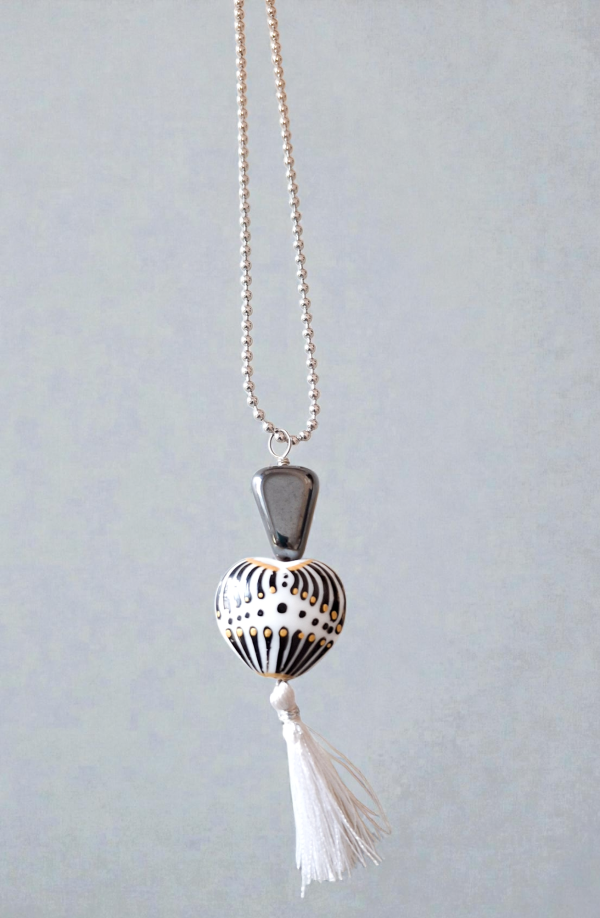 Goth Black Heart Pendant Hand Painted Glass Unique Valentine Gift for Her Dark Romance Jewelry