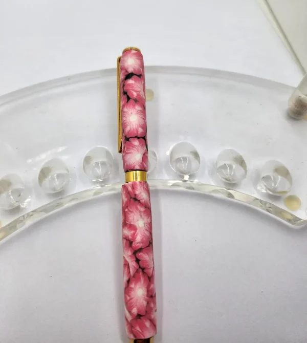 Art Deco Twist Pen, Abstract, Titanium Gold .Pink Flower, designed Pen, Hand turned pen, Handmade