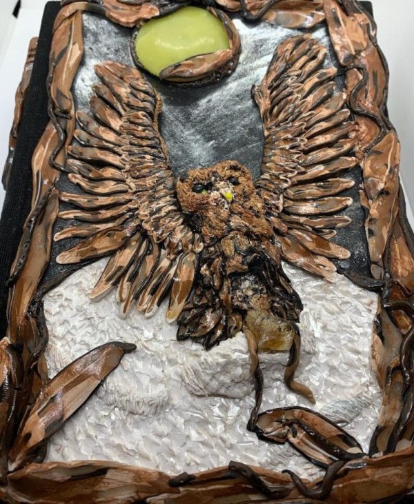Owl Journal - One of a kind Journal - Handmade-fantasy journal-garden journal-mixed media journal- Polymer clay