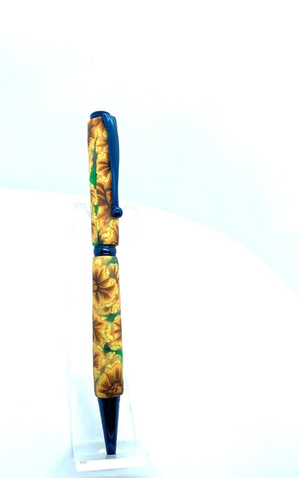 Art Deco Twist Pen in Titanium Blue . Sunflowers designed Pen, Hand turned pen, Handmade