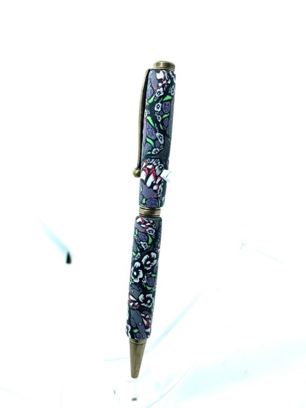 Art Deco Twist Pen in Antique Brass .Gnome and mushroom designed Pen, Hand turned pen, Handmade