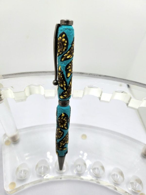 Art Deco Twist Pen in Antique Silver. Flowers designed Pen, Hand turned pen, Handmade