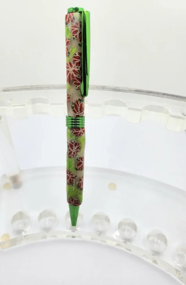 Art Deco Twist Pen in Green .Flower designed Pen, Hand turned pen, Handmade