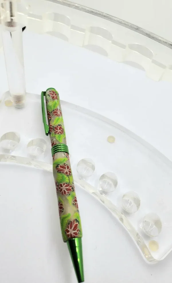 Art Deco Twist Pen in Green .Flower designed Pen, Hand turned pen, Handmade