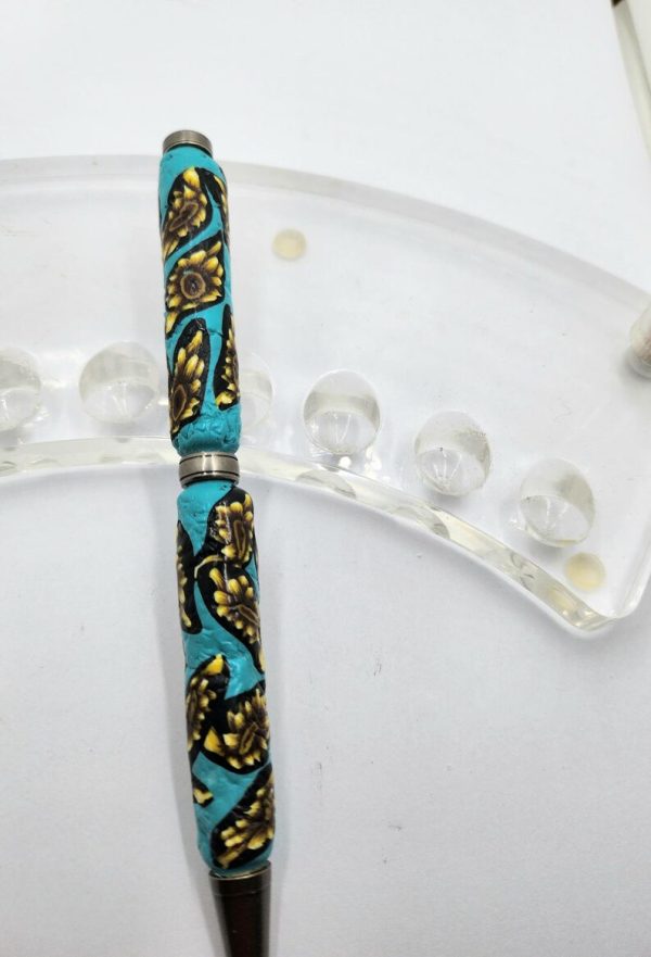 Art Deco Twist Pen in Antique Silver. Flowers designed Pen, Hand turned pen, Handmade