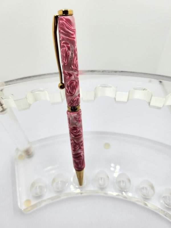 Art Deco Twist Pen, Titanium Gold . Pink Flower, designed Pen, Hand turned pen, Handmade