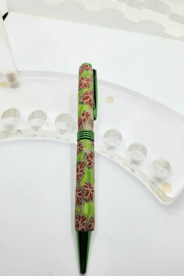 Art Deco Twist Pen in Green .Flower designed Pen, Hand turned pen, Handmade