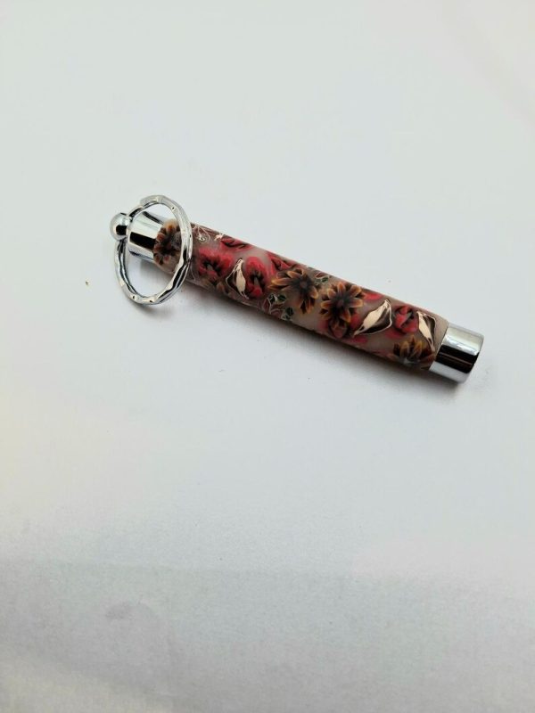 Secret Compartment Key Ring, Flowers designed, Hand turned Key Ring, Handmade