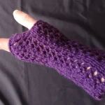 Purple Ajour Net Knit Fingerless Gloves Mittens Glovelets