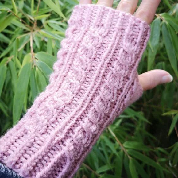 Rose Pink Seamless Fingerless Texting Mittens Gloves Handmade