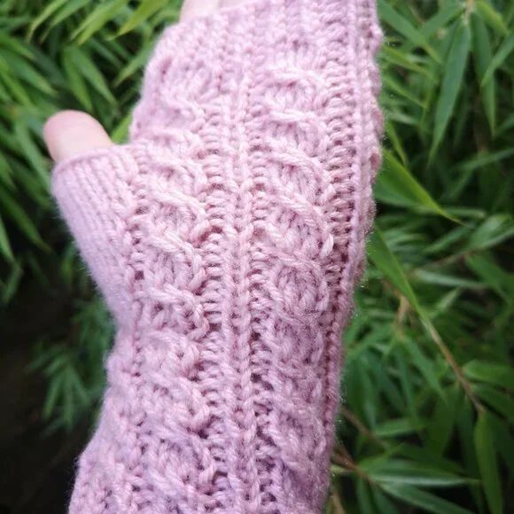 Rose Pink Seamless Fingerless Texting Mittens Gloves Handmade