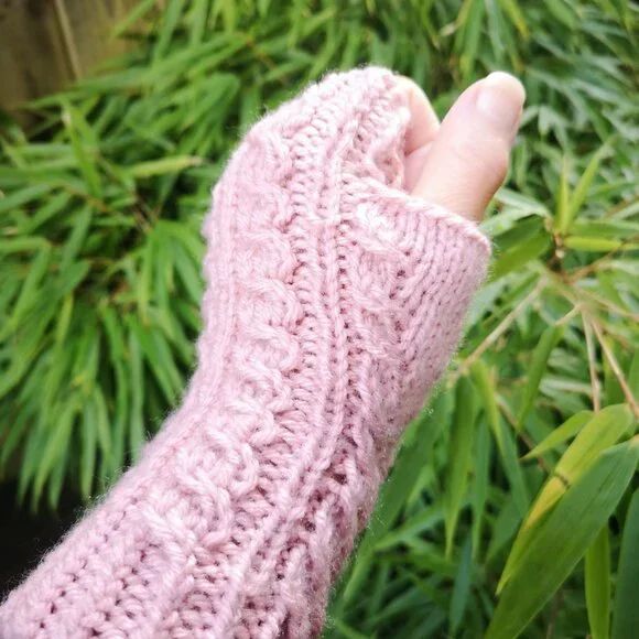 Rose Pink Seamless Fingerless Texting Mittens Gloves Handmade