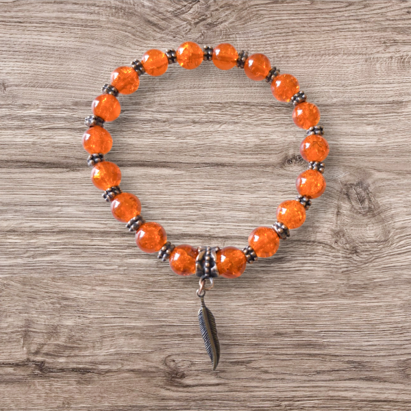 Every Child Matters Bracelet with Orange Crackle Glass & Copper Feather - Donation to IRSSS