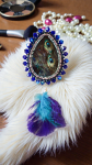 Peacock Feather Beaded Statement Earrings - Seed Bead Long Dangle Steel Posts Canadian Handmade