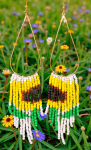 Native Beaded Sunflower Fringe Earrings: Handcrafted Indigenous Statement Jewelry Mental Health Support