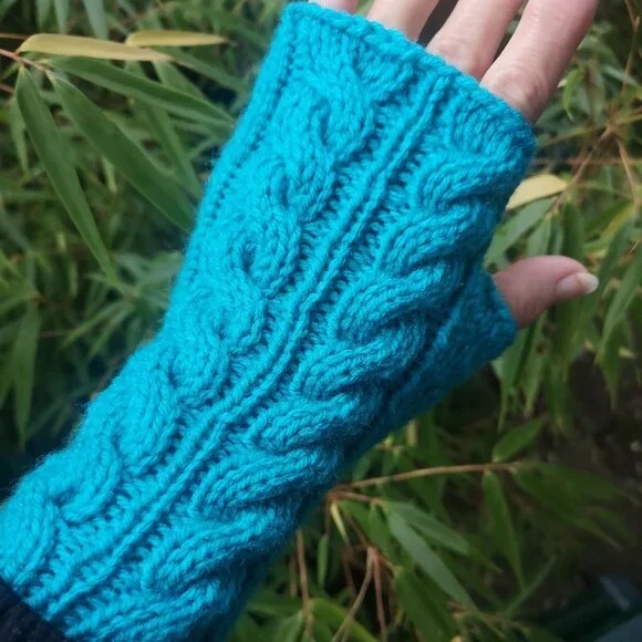 Turquoise HandKnit Fingerless Gloves Mittens