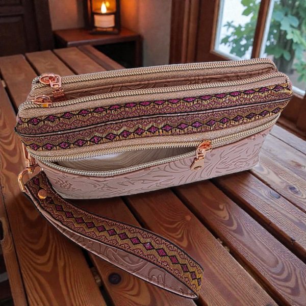 Triple Zipper Wristlet Bag