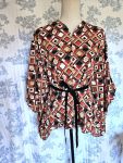 Retro Style Caftan Blouse Geometric S to Plus
