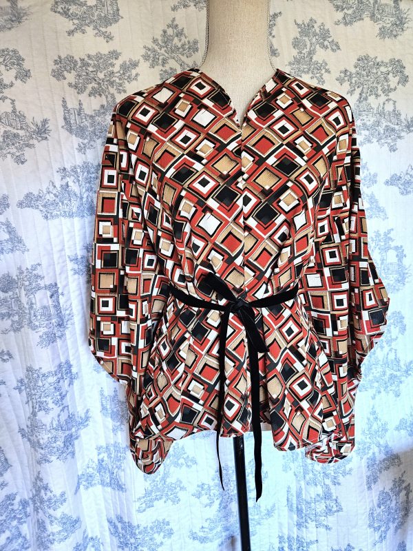 Retro Style Caftan Blouse Geometric S to Plus