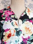 Retro Style Caftan Blouse Black Floral S to Plus