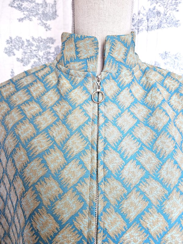 Pullover Cape Turquoise And Tan Vintage Fabric One Size