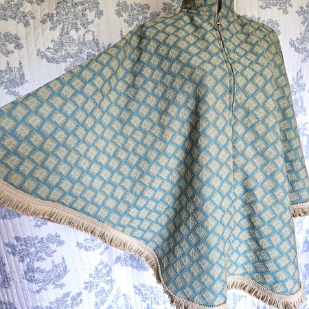 Pullover Cape Turquoise And Tan Vintage Fabric One Size