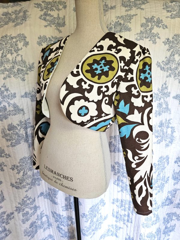 Size M Cropped Bolero Jacket Brown And Blue