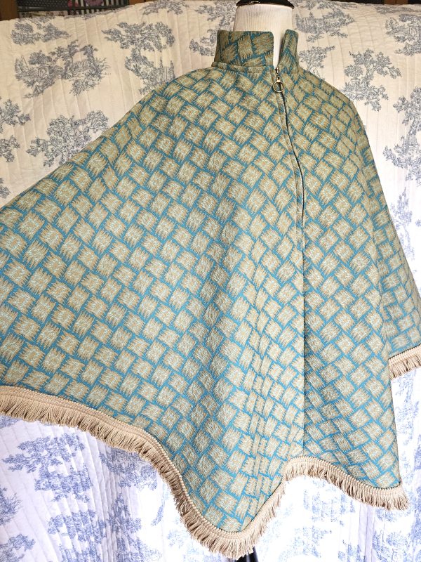 Pullover Cape Turquoise And Tan Vintage Fabric One Size