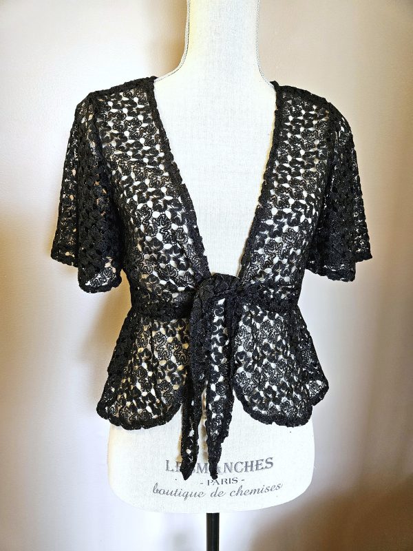 Size S Lace Tie Front Peplum Cardigan