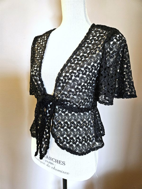 Size S Lace Tie Front Peplum Cardigan
