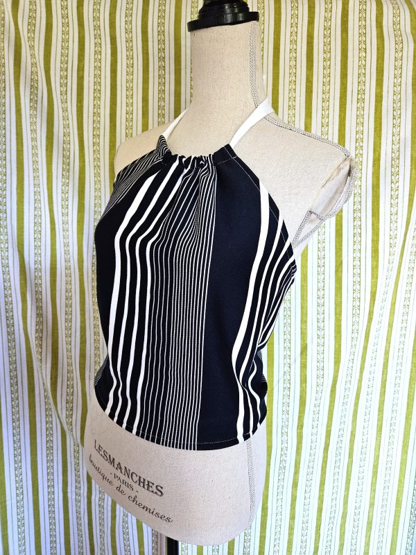 Size M Retro Blue White Striped Halter Top