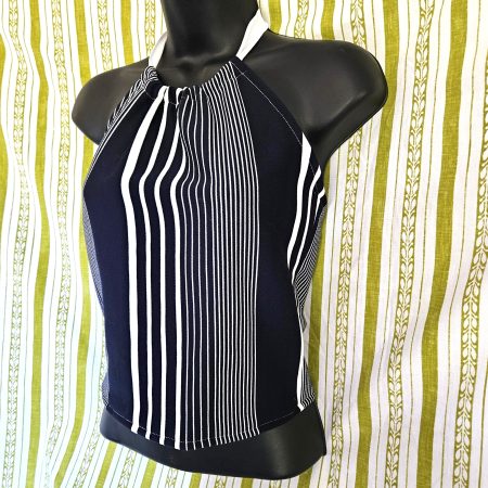 Size S Retro Blue White Striped Halter Top