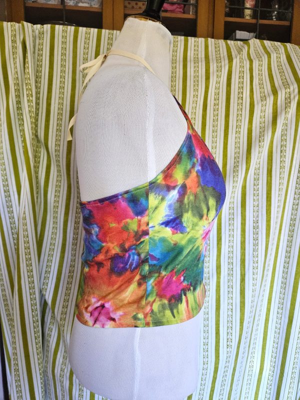 Size L Retro Rainbow Floral Halter Top