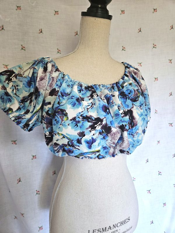 Size S Cropped Peasant Blouse Blue NWT