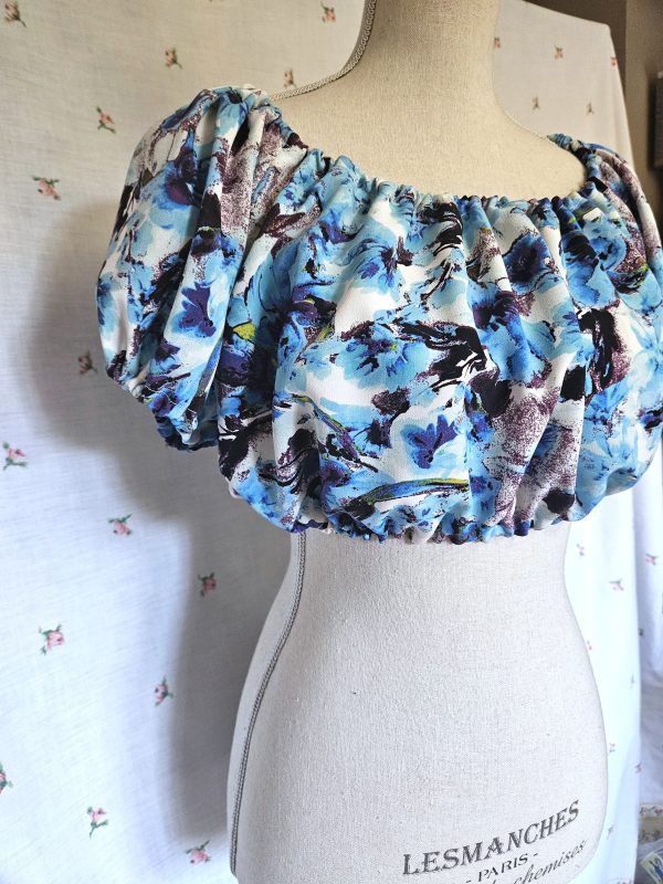 Size S Cropped Peasant Blouse Blue NWT