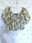 Size L Cropped Peasant Blouse Green Floral