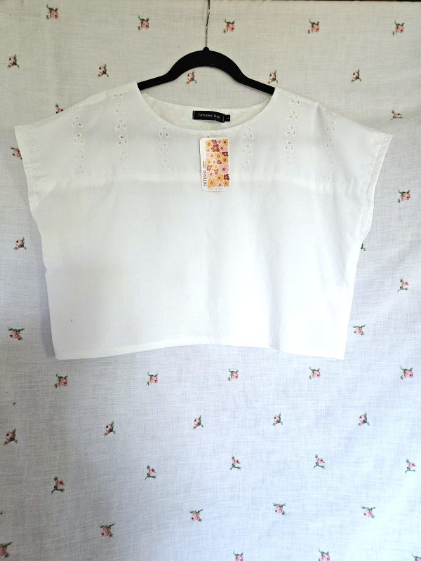 Size L Retro Cotton Eyelet Cropped Top
