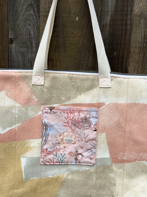 Abstract Art Cotton Tote Bag: Floral Inside and Front Pocket, Coin Purse