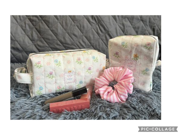 Handmade Floral Gift Bundle- Two Cosmetic Pouches with Scrunchie