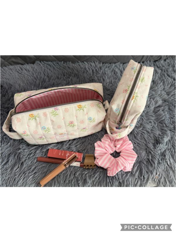 Handmade Floral Gift Bundle- Two Cosmetic Pouches with Scrunchie