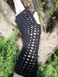 Black Metallic Handmade Ajour Net Knit Fingerless Gloves